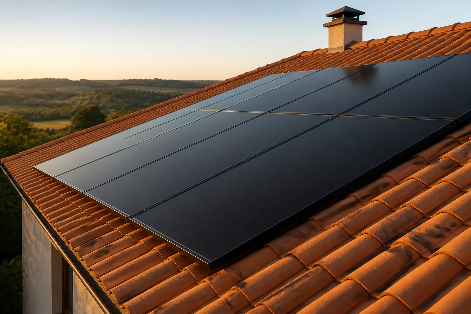 Pose professionnelle de modules photovoltaïques sur une toiture en tuiles